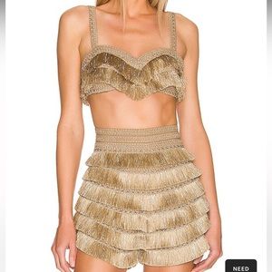 Patbo Set Metallic Fringe Bralette and shorts in Gold